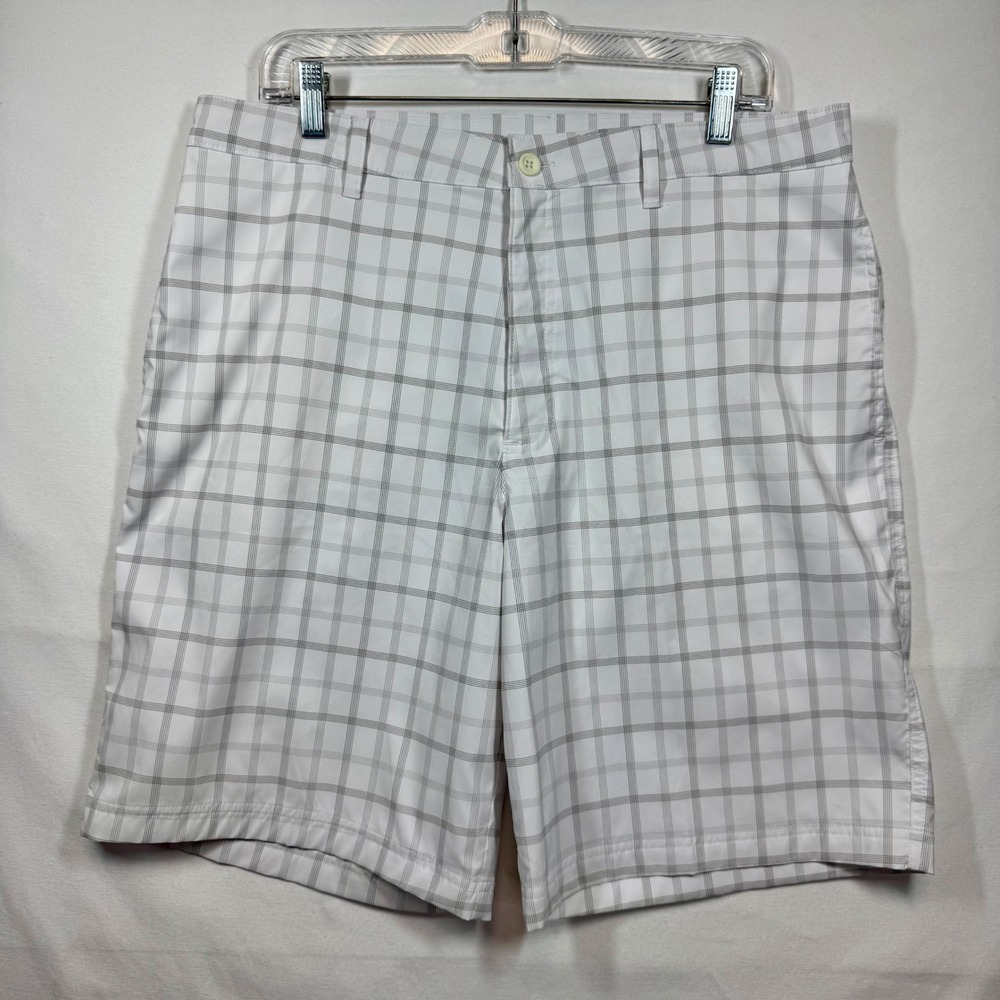 Champion Golf Shorts Plaid Flat Front Moisture Wicking Lightweight White Sz 36
